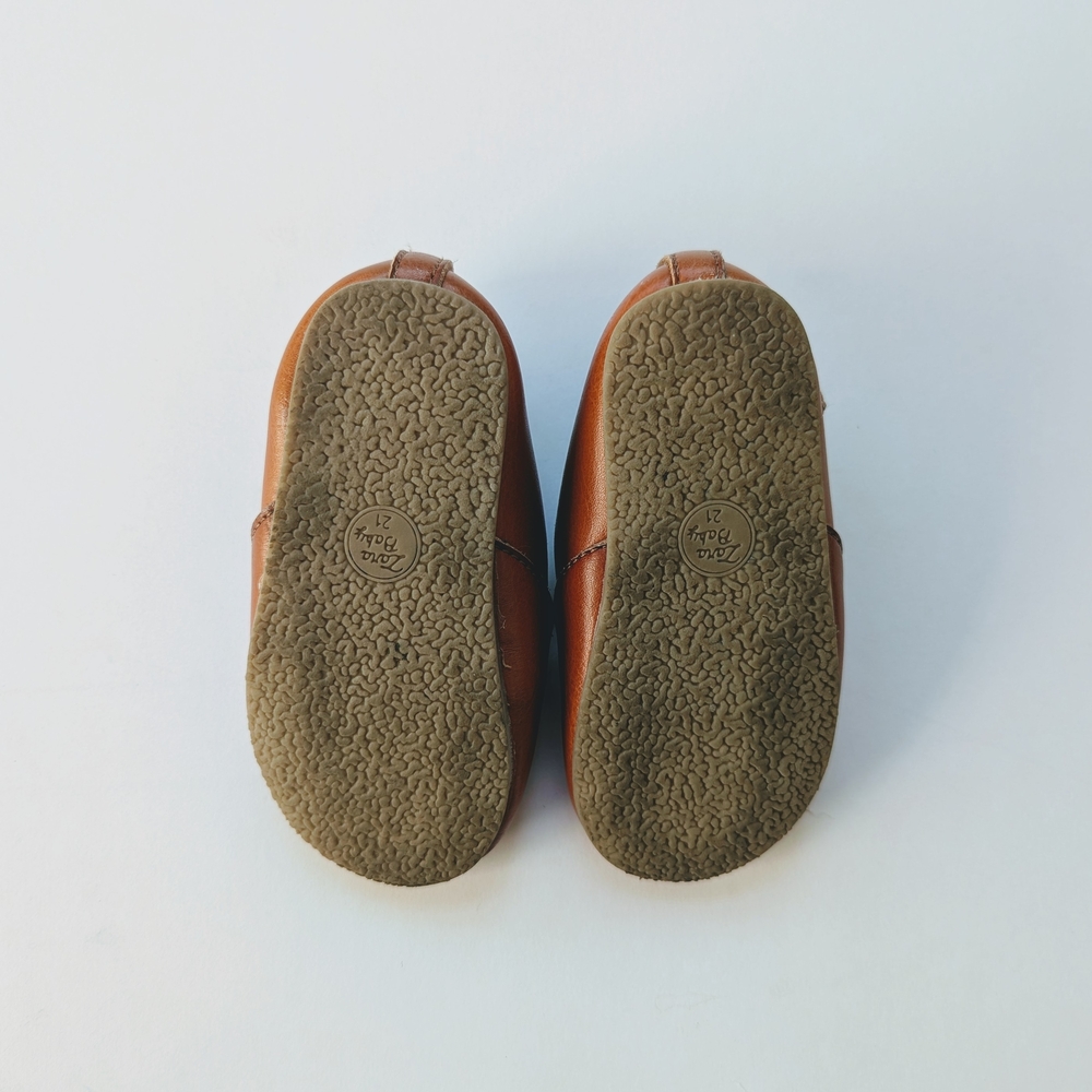Zara Brown Leather T-bars 21 (5.5) - Picture 2 of 4